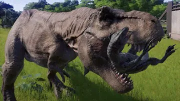 T-Rex VS Raptor Squad Awesome Killing Animation - Jurassic World Evolution