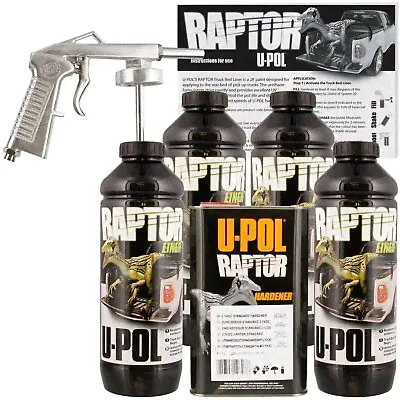 U-POL Raptor Black Truck Bed Liner Kit w/ FREE Spray Gun, 4 Liters Upol